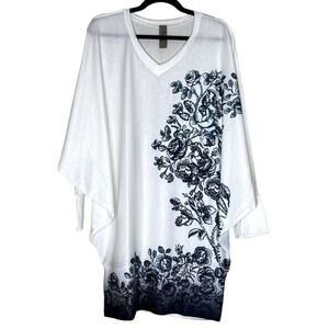 Go Couture Blouse Top Women's XL White Black Dolman Long Sleeve V-Neck Pullover